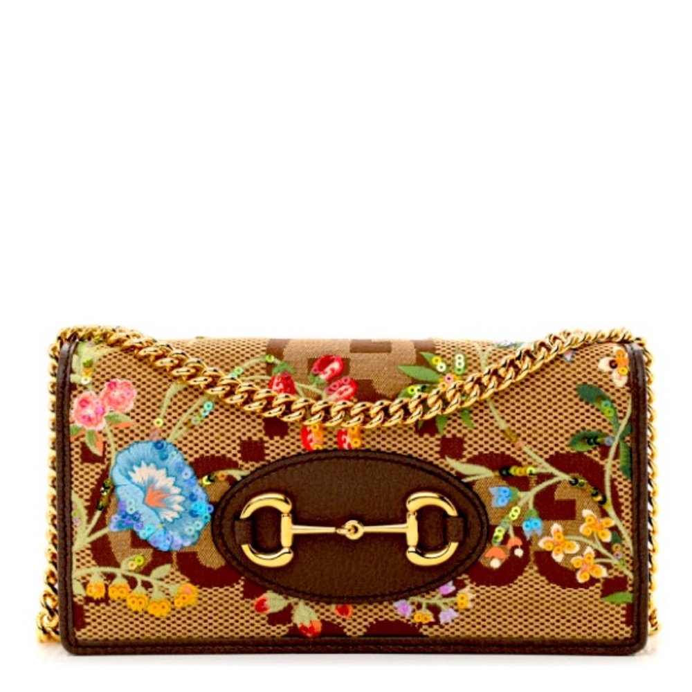 GUCCI Monogram Jumbo GG Embroidered Horsebit 1955 Wallet On Chain